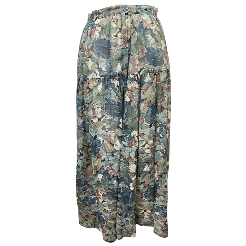Vintage 70s Maybro Floral Semi Sheer Gauze Tiered Maxi‎ Skirt Boho S - Picture 7 of 11